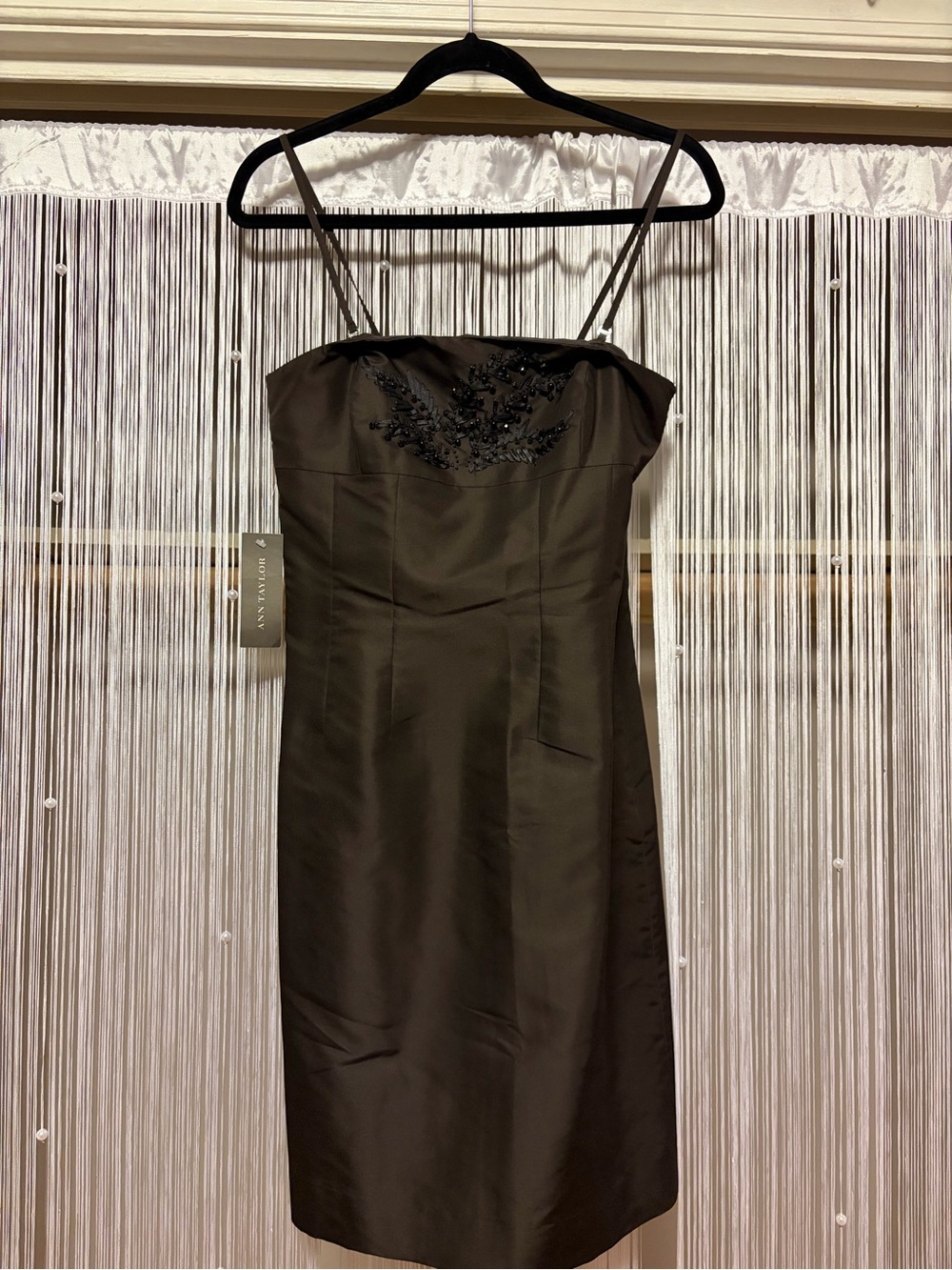 Ann Taylor Black Silk Beaded Cocktail Dress with Removable Straps